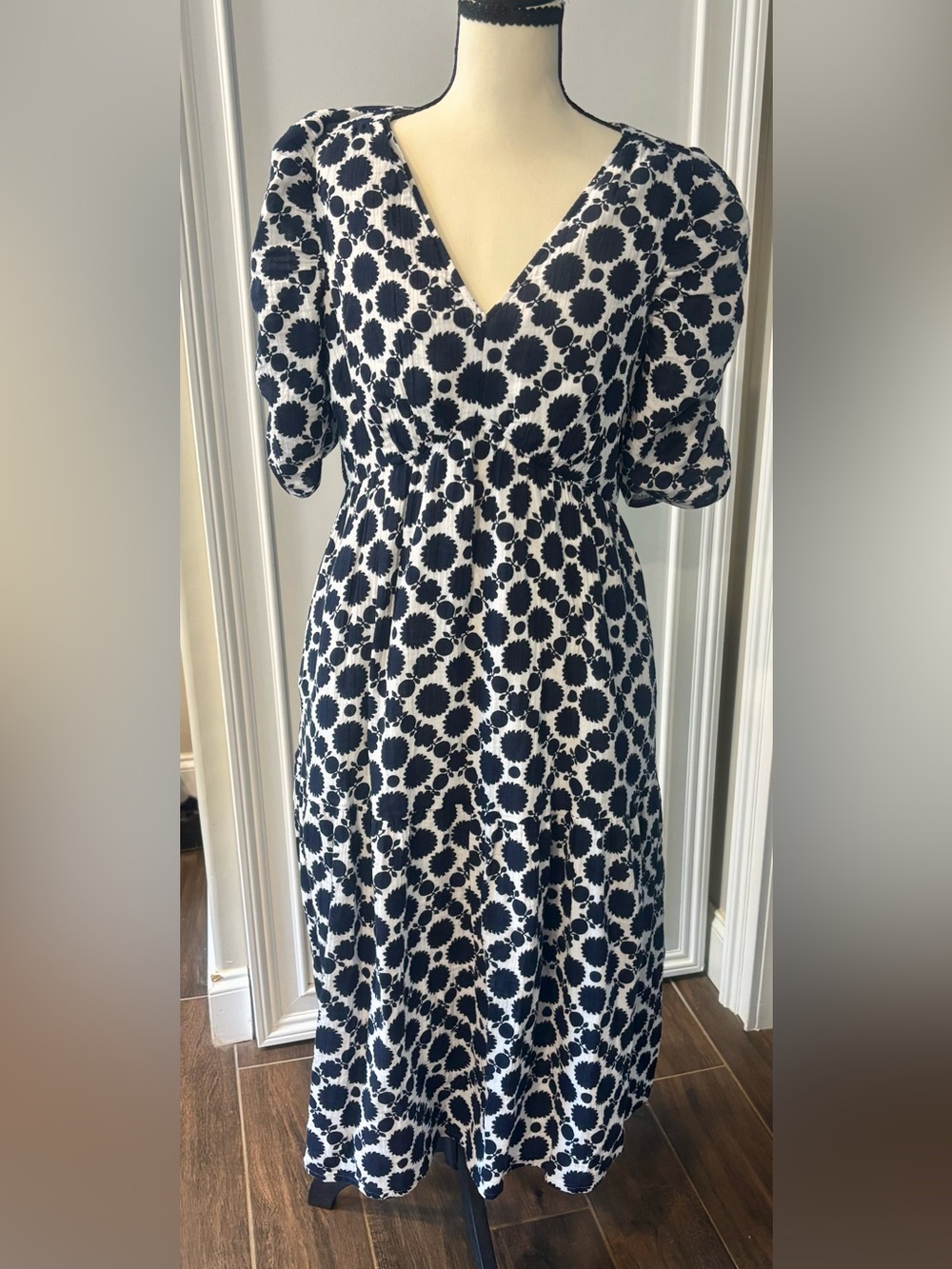 Dark Navy & White Floral Midi Dress